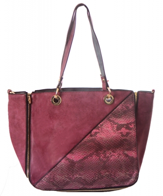 Reversible Tote Faux Leather Animal Skin Handbag SJ-2529 39068 Red